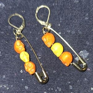 Colorful Skull Safety Pin Earrings for Kids
